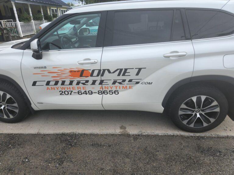 A Comet Couriers white cargo van delivering packages